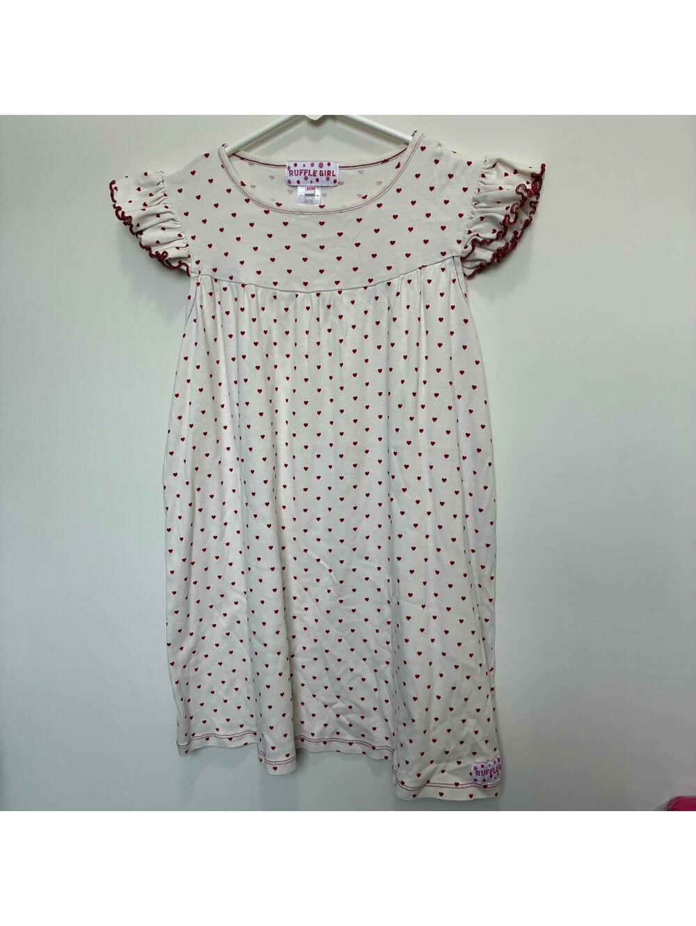 Ruffle Girl Heart Dress Size 12/14 Red White Ruffle Sleeve